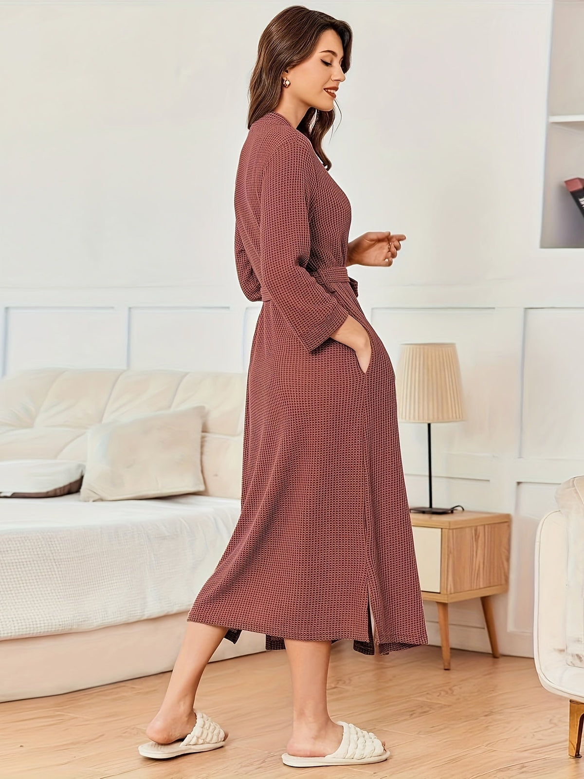 Women's long towelling kimono bathrobe
