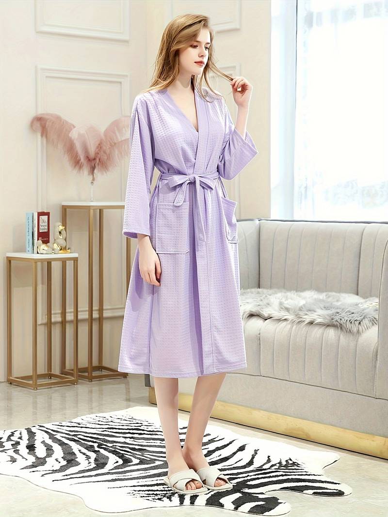 Women's soft belted bathrobe — Purple