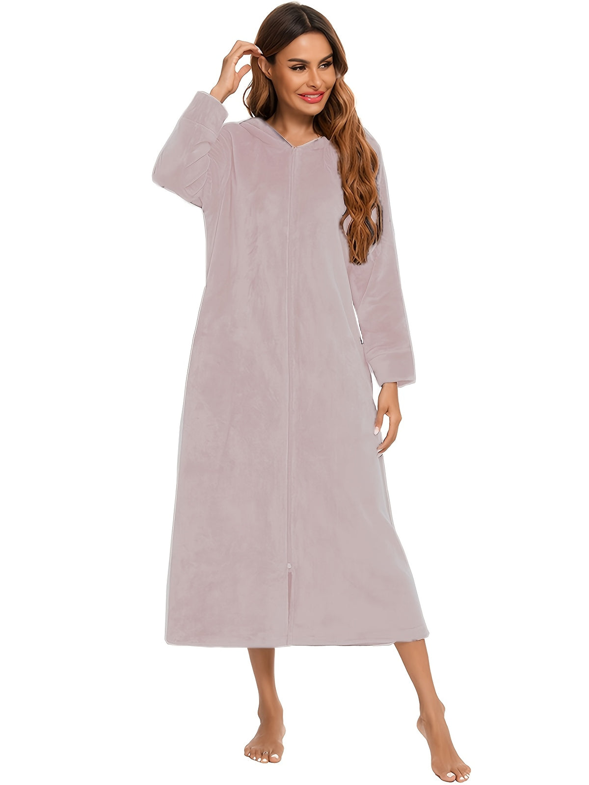 Women's long flannel zip-up dressing gown