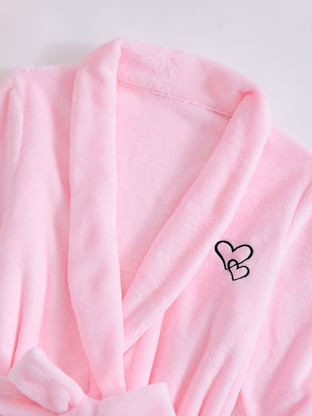 Women's pink long heart print flannel dressing gown