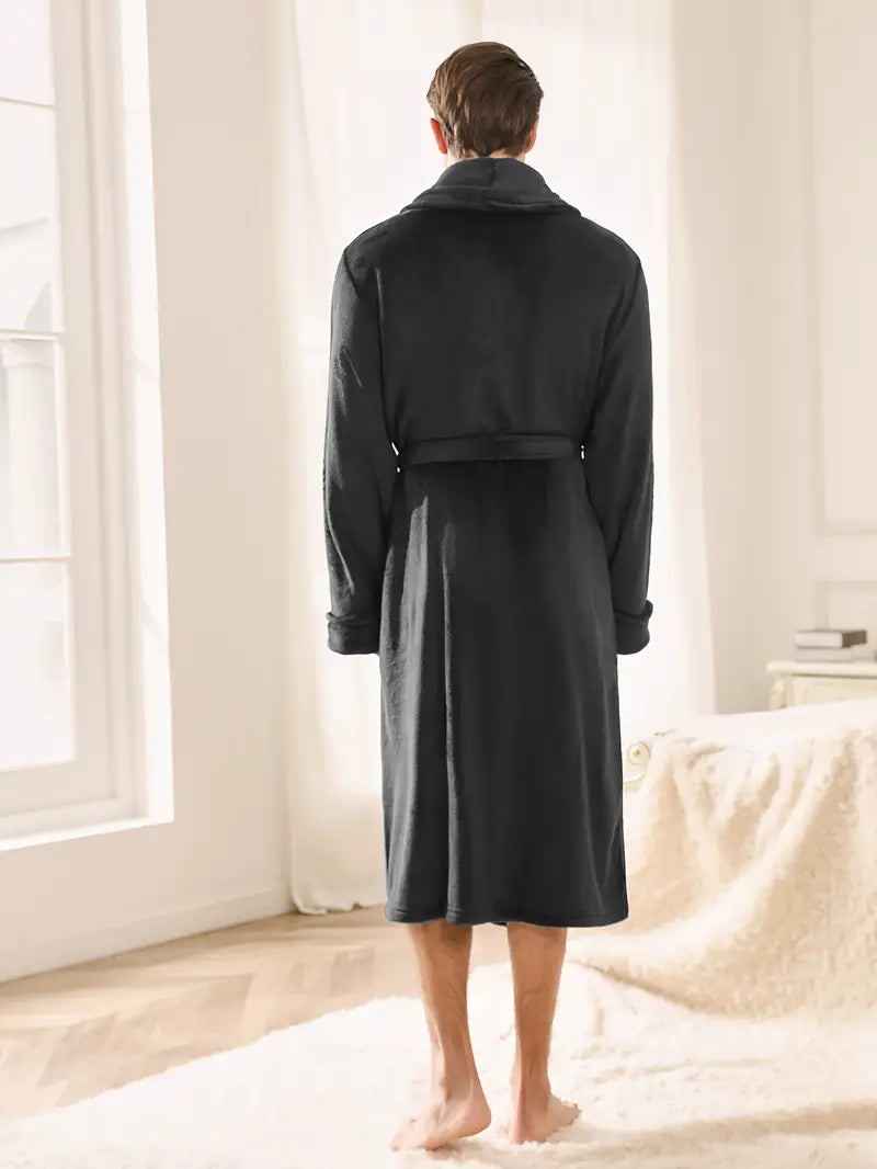 Men's warm fleece towelling bathrobe