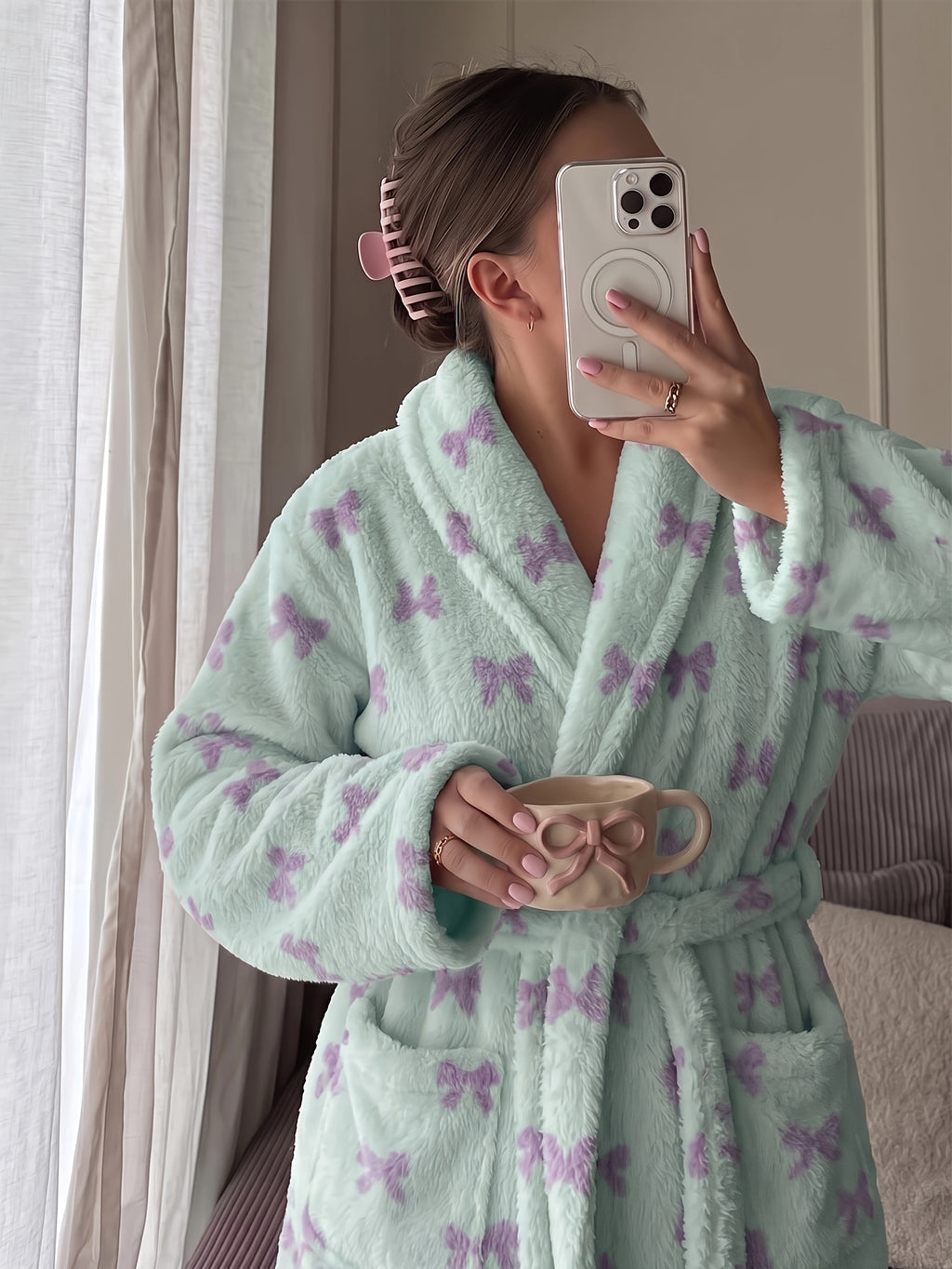 Unisex fluffy fleece dressing gown