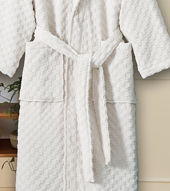 Unisex red tartan towelling bathrobe