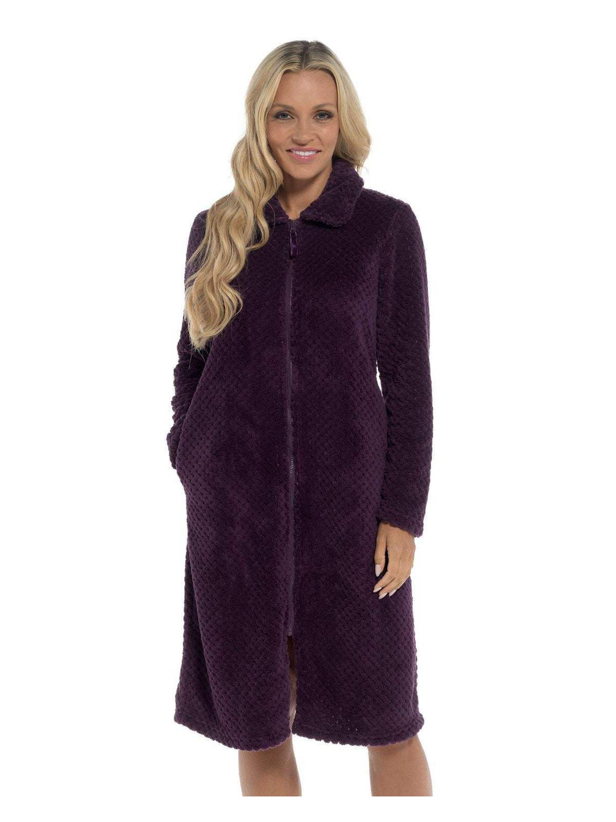 Women's waffle fleece zip-up dressing gown