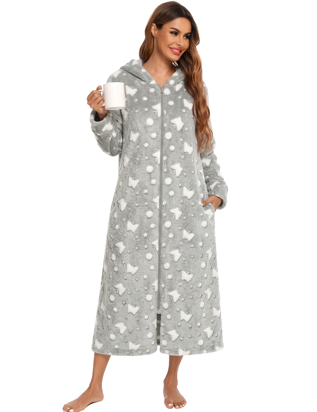 Women's Christmas flannel zip-up dressing gown