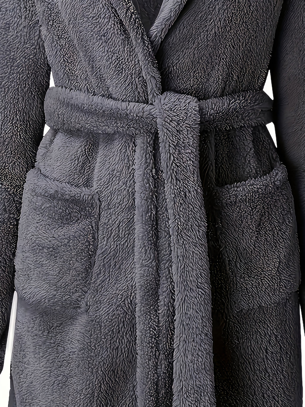 Women's hooded fleece bathrobe with pockets