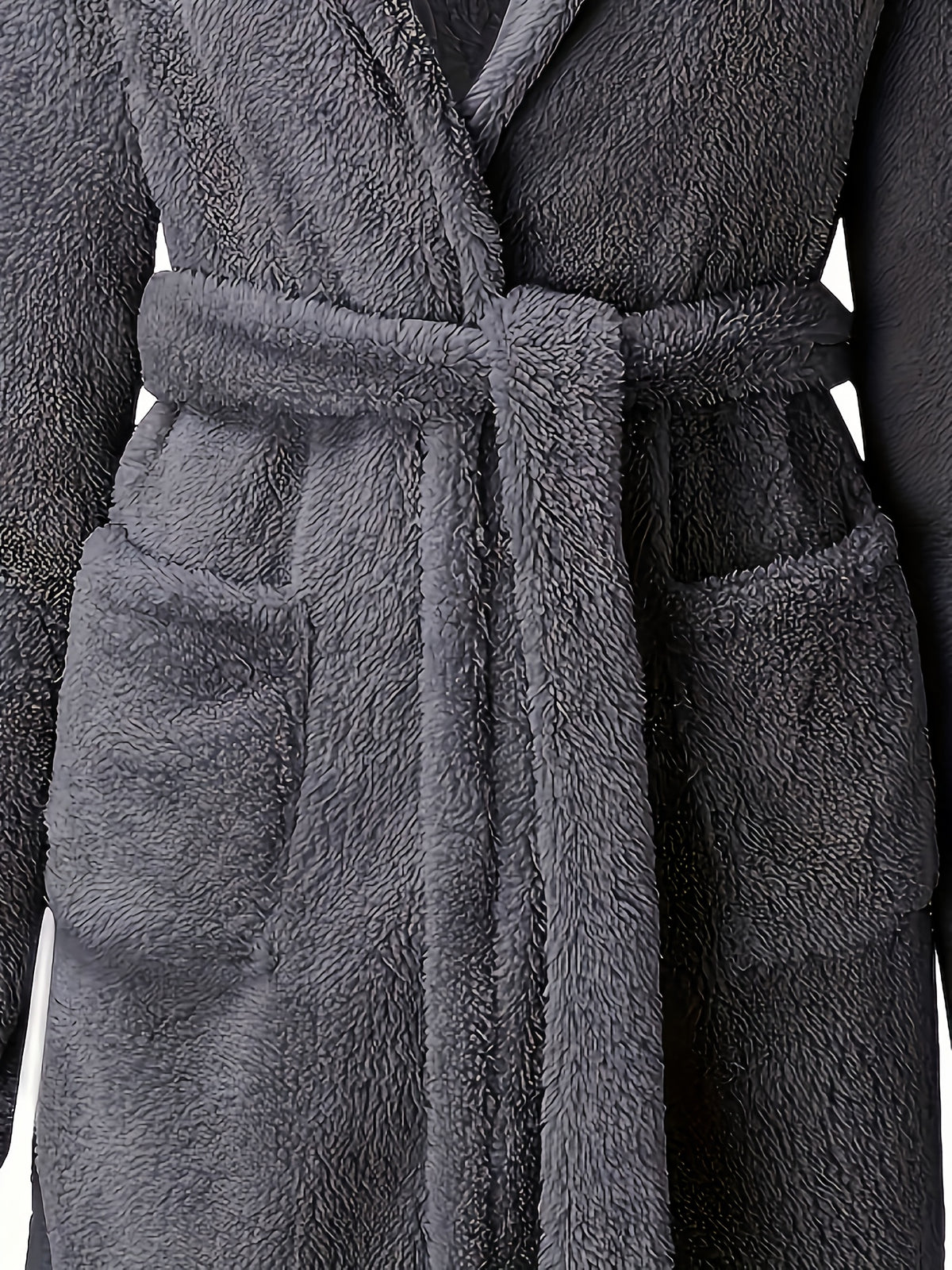Women's hooded fleece bathrobe with pockets