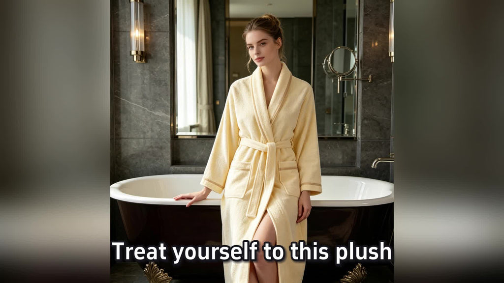 Women's long terry towelling bathrobe