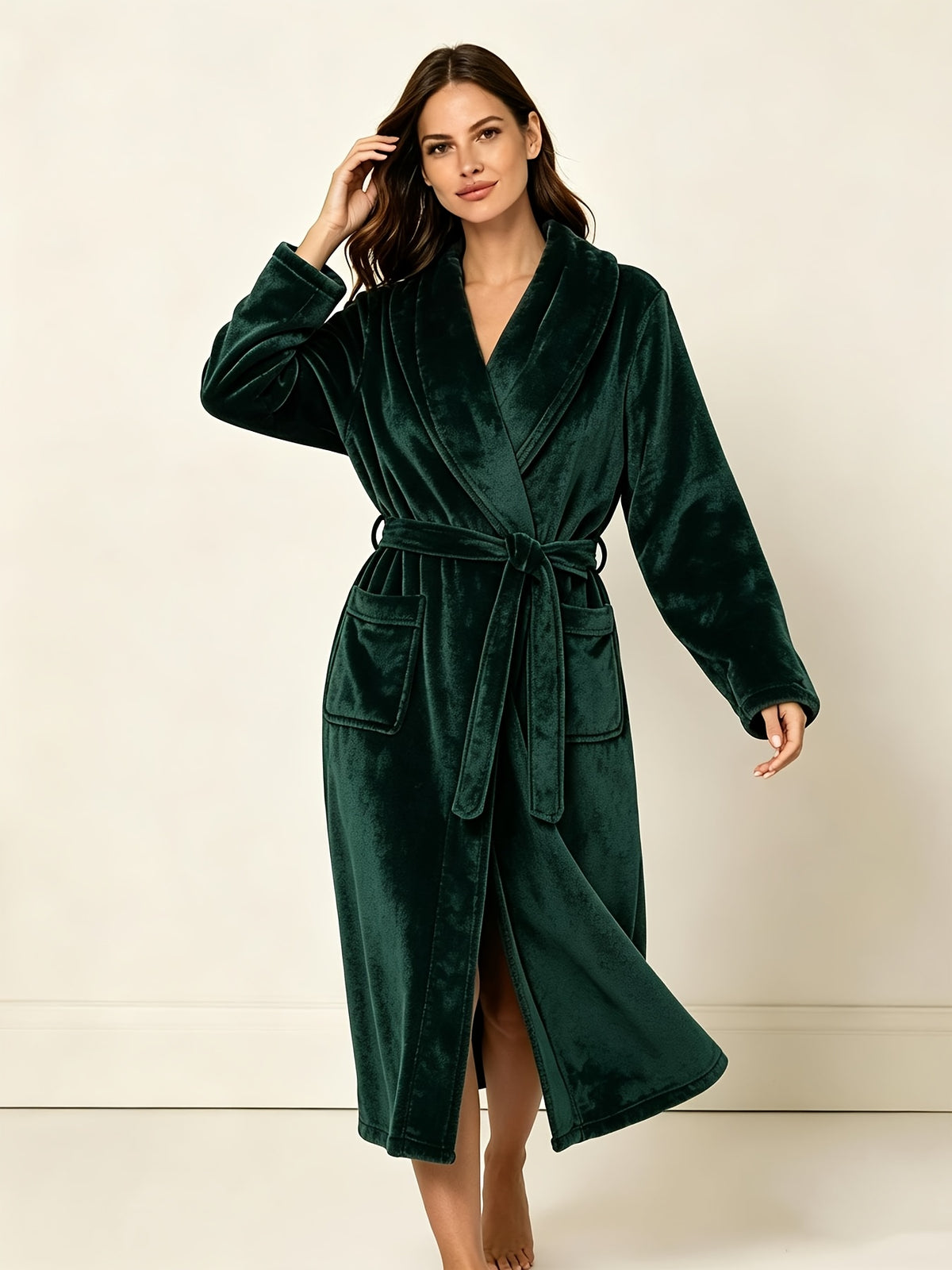Women's plum flannel long dressing gown