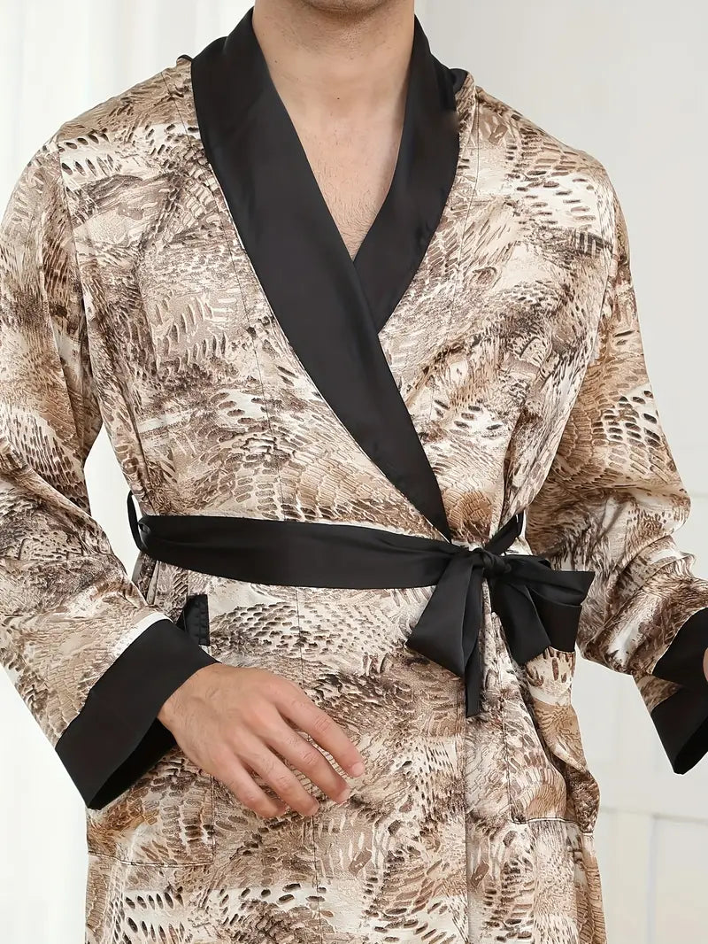 Men's short snake print kimono robe, plus size