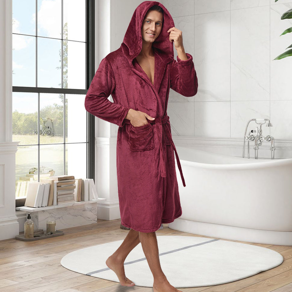Unisex black hooded bathrobe