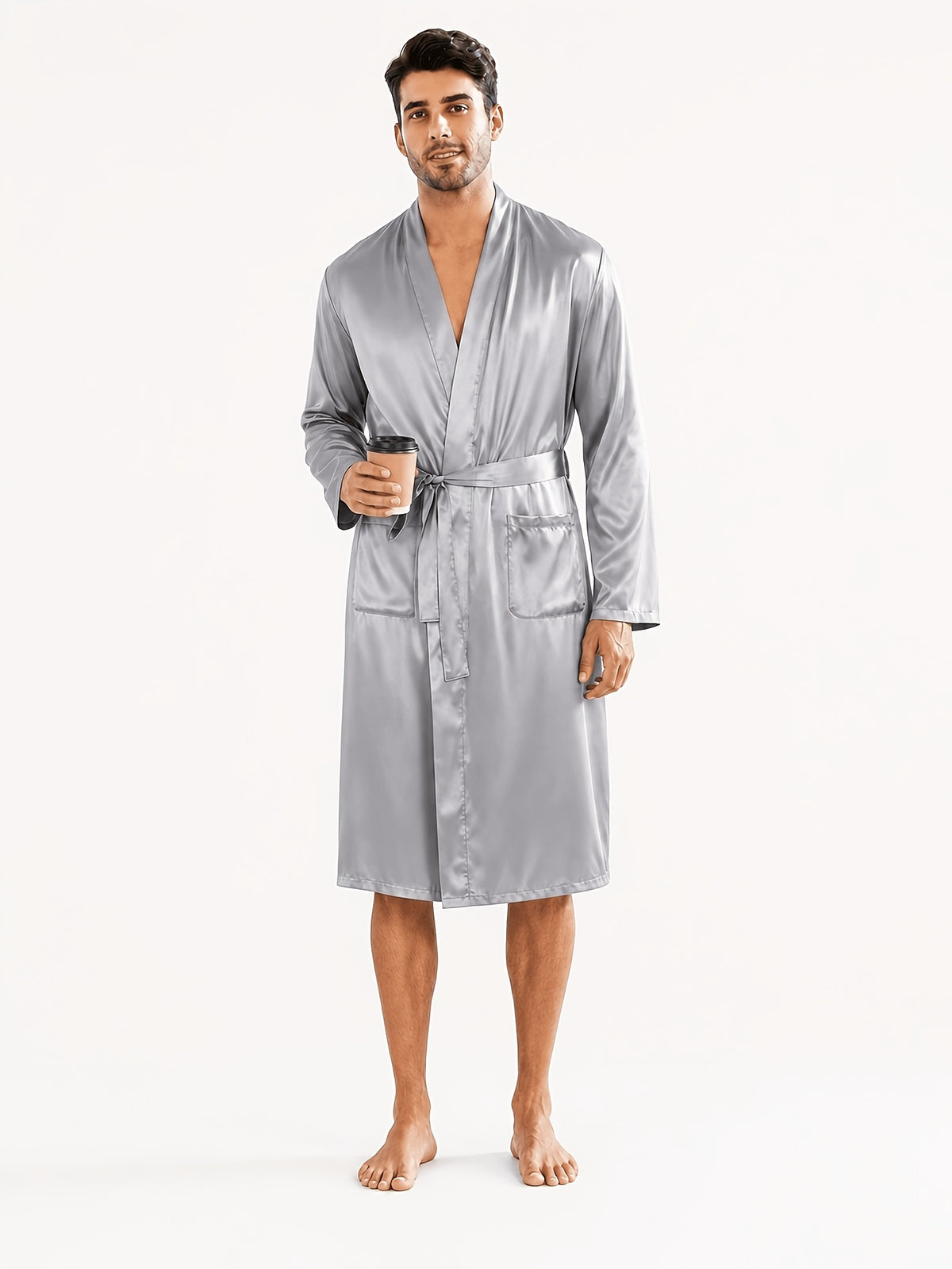Men's grey satin summer dressing gown
