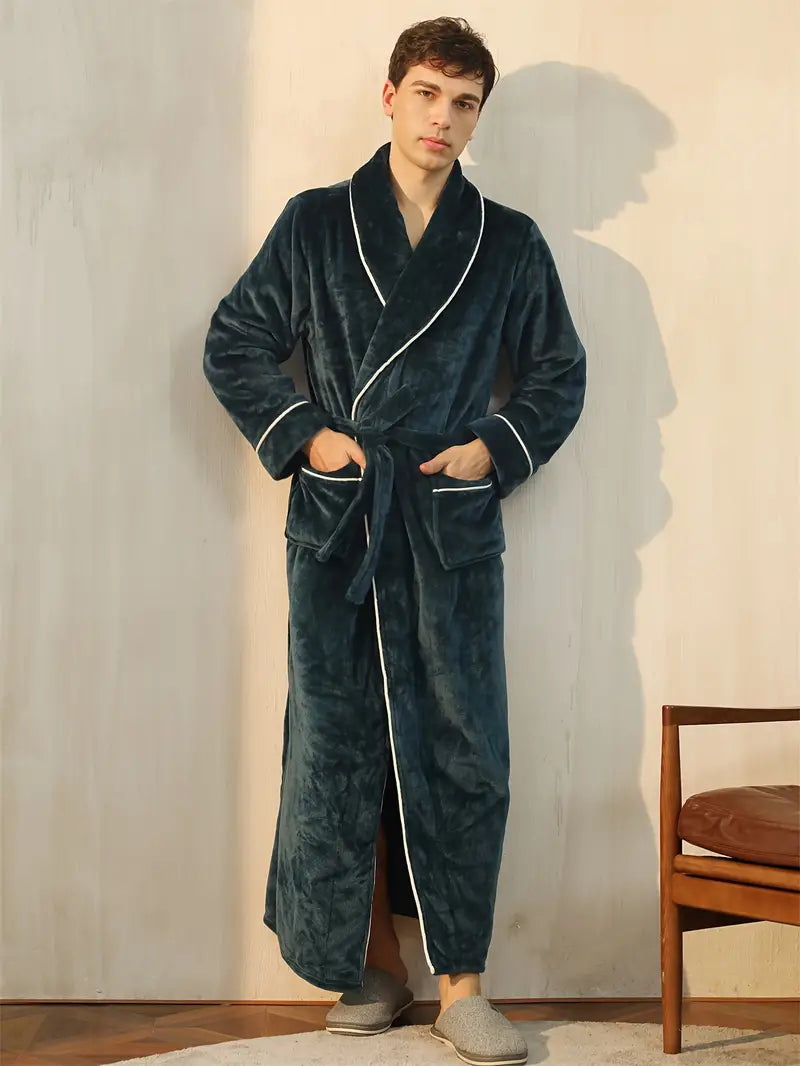 Men's long thick towelling bathrobe