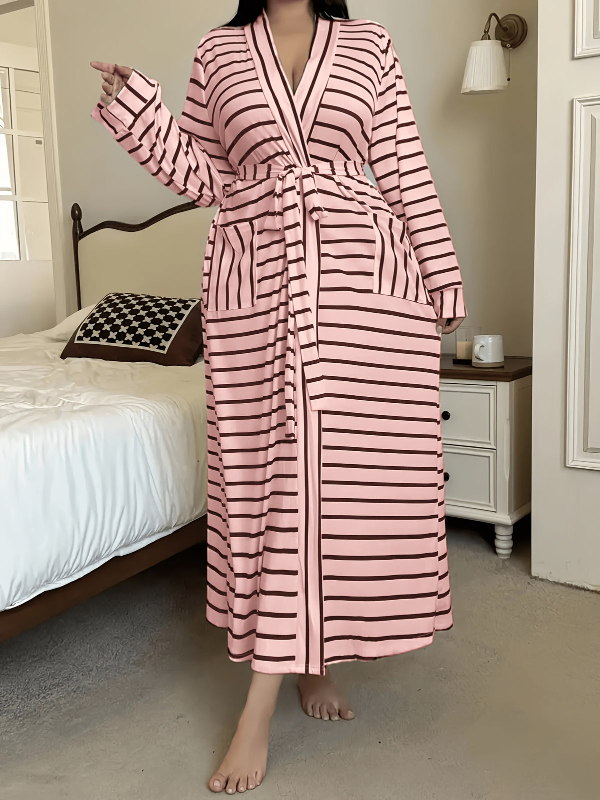 Women's plus size striped dressing gown