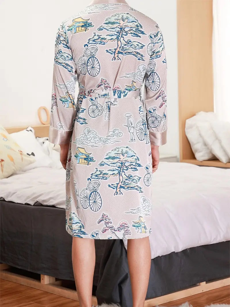 Men's short red vintage kimono robe