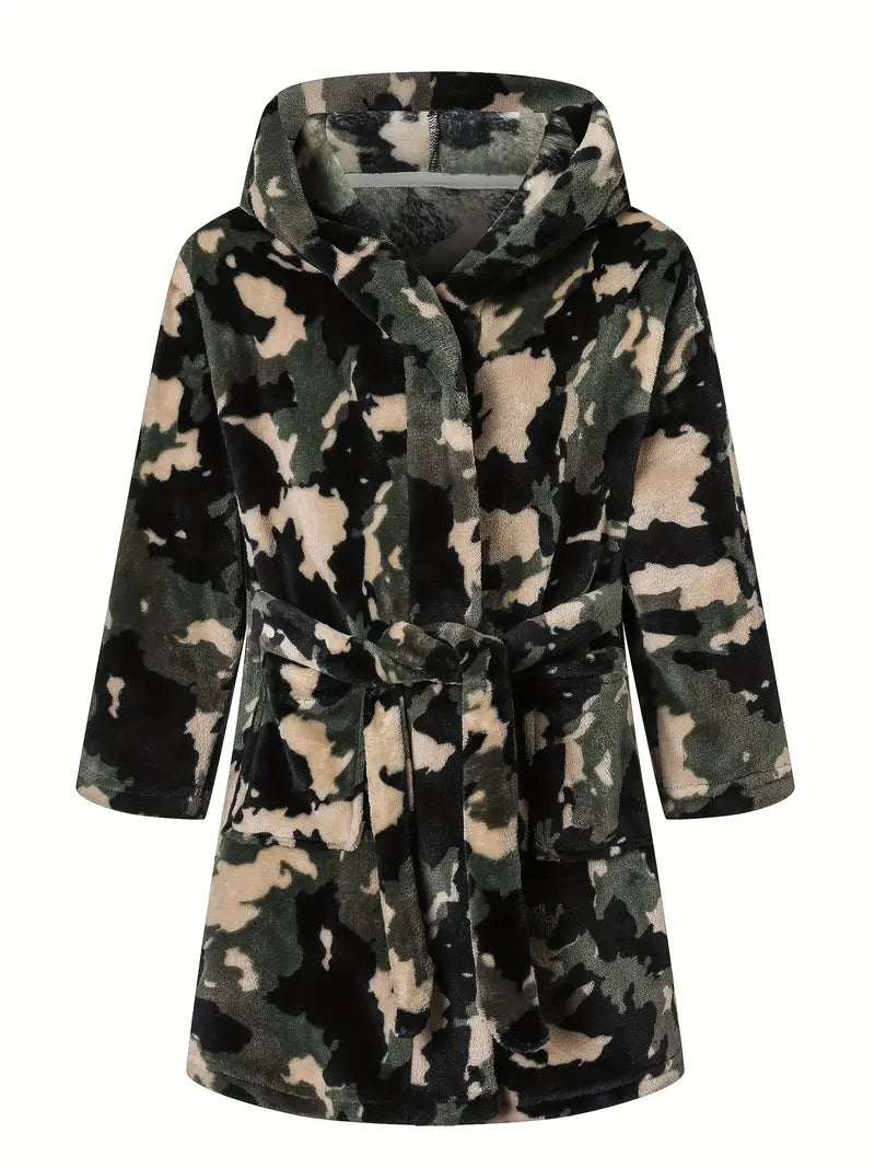 Peignoir de Bain Enfant Polaire avec Imprimée Camouflage — coloris vert