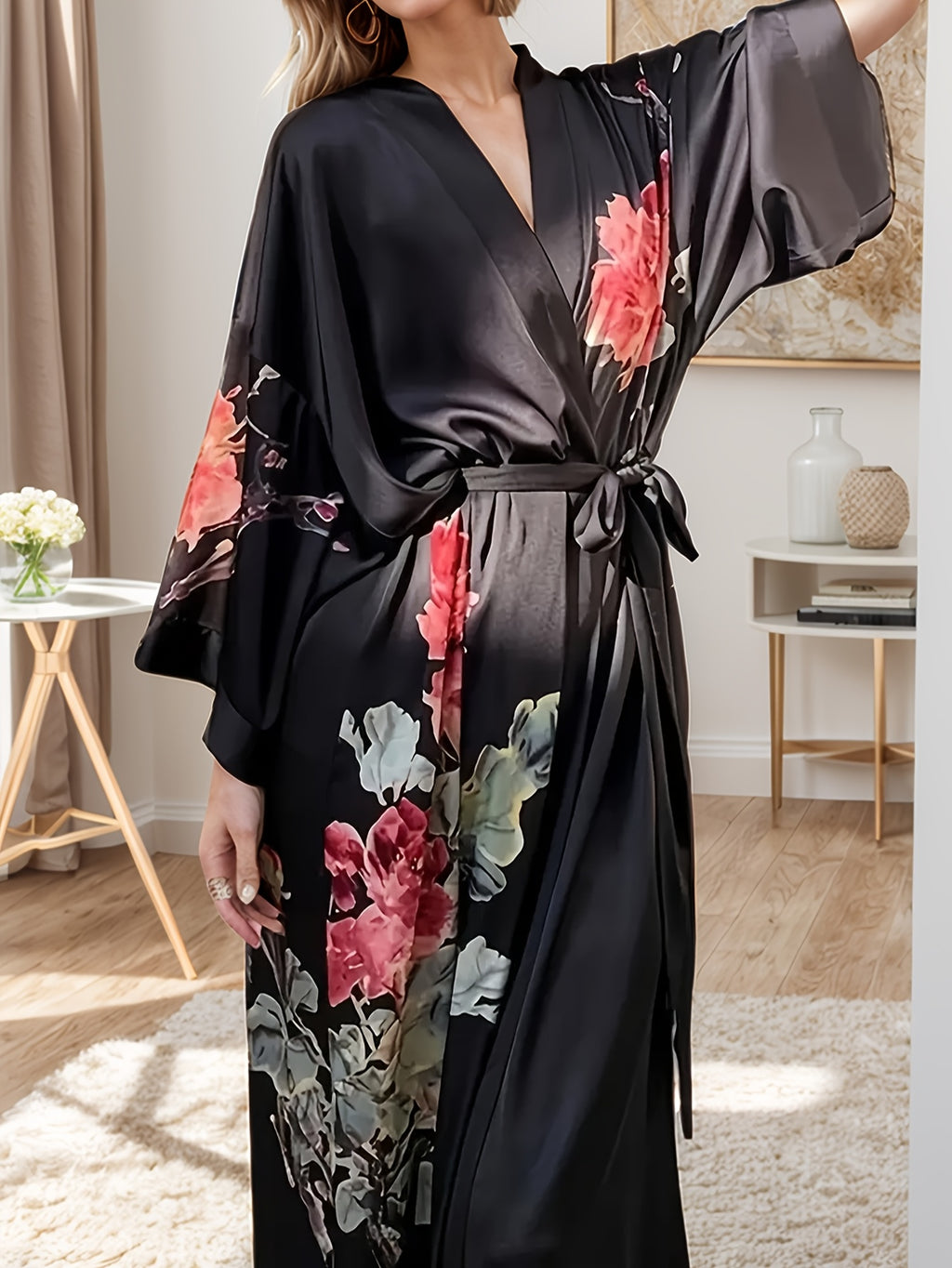 Women's plus size floral satin robe
