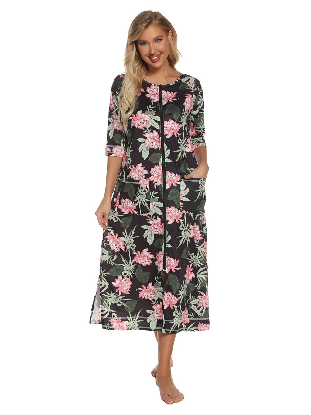 Women's full length zip-up housecoat
