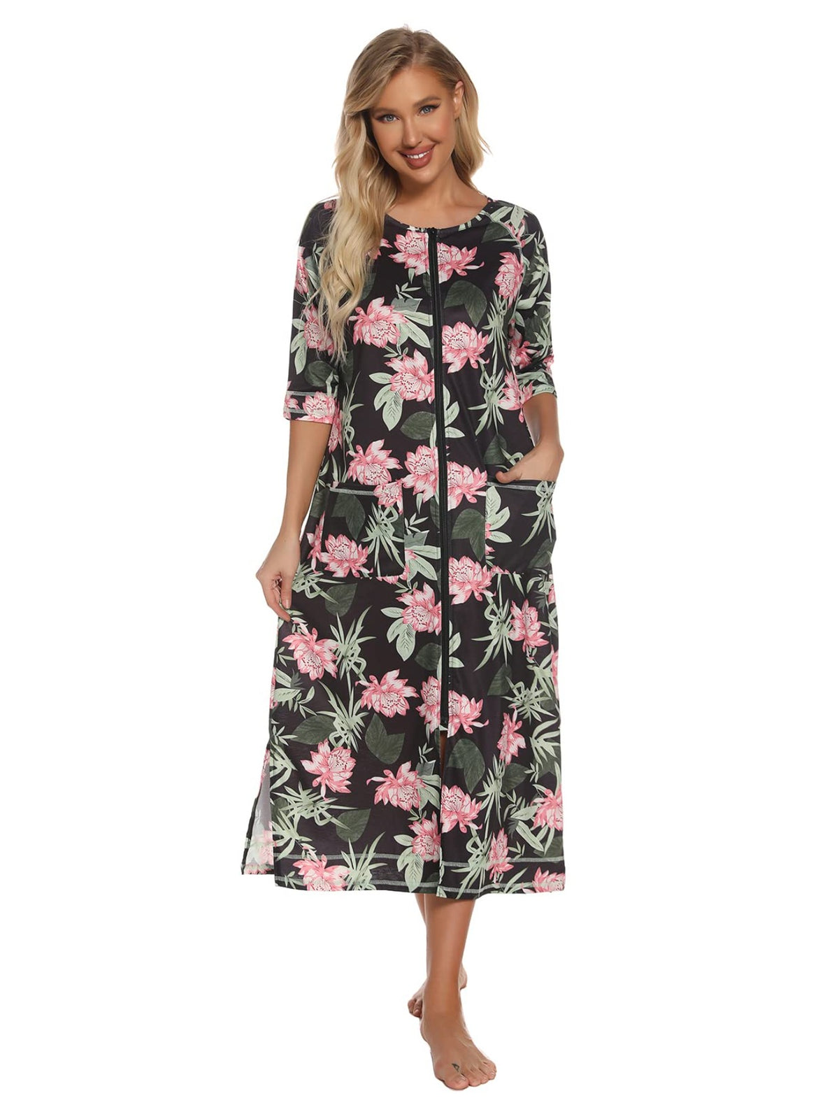 Women's full length zip-up housecoat
