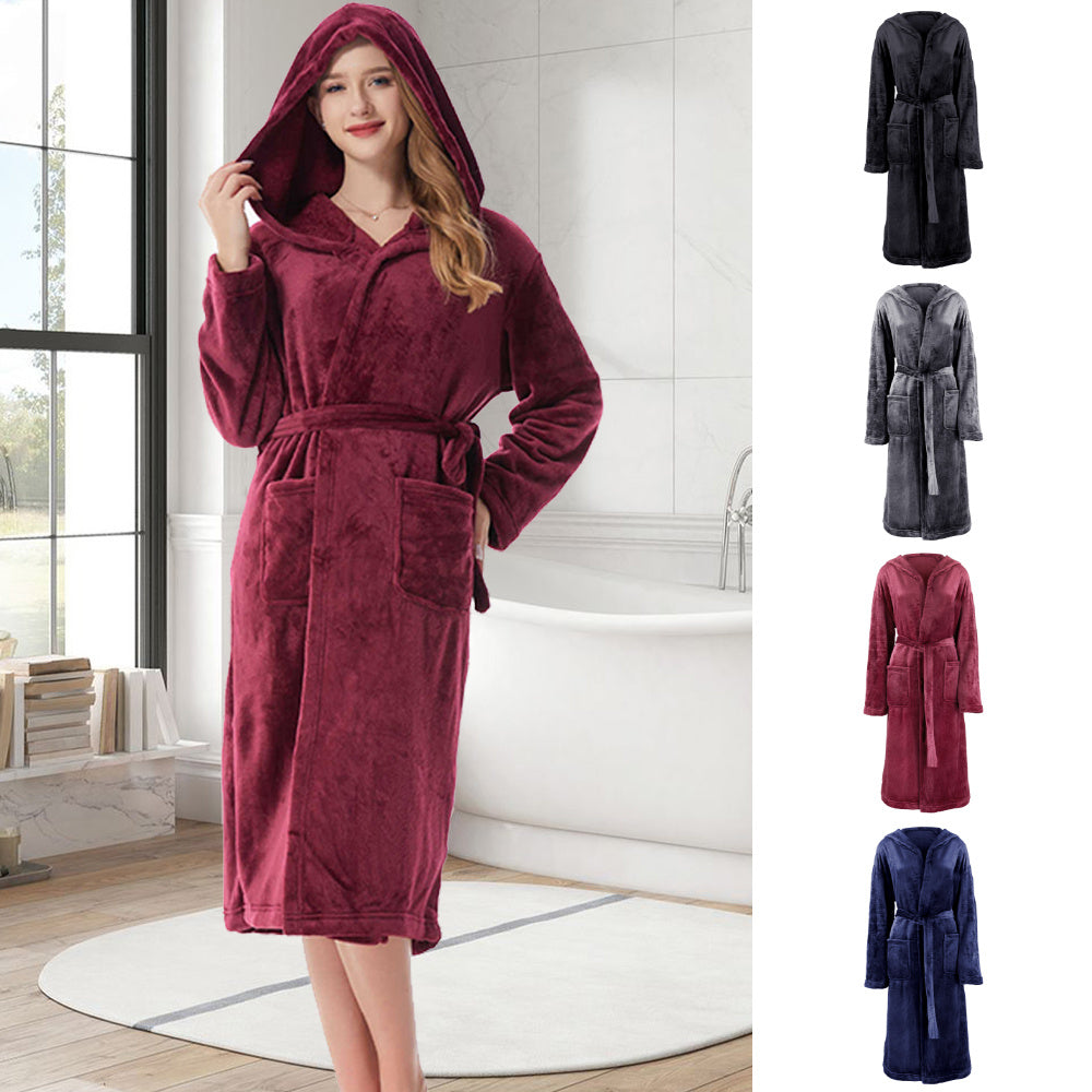 Unisex black hooded bathrobe