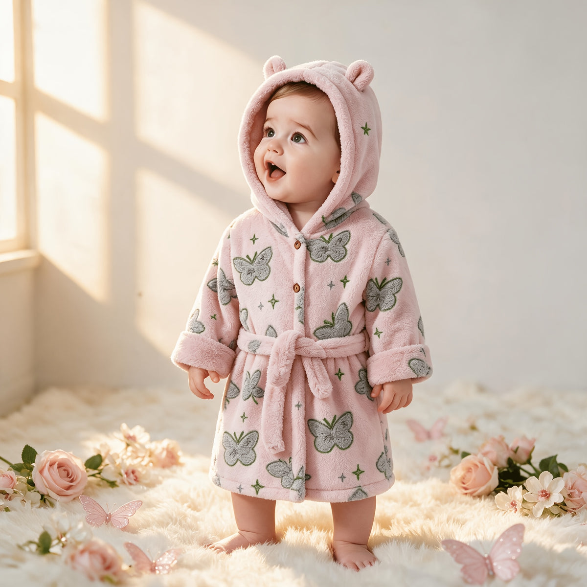 Girls' pink flannel bathrobe
