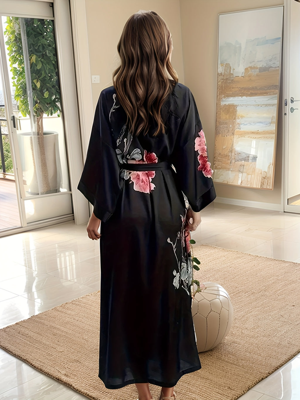 Women's plus size floral satin robe
