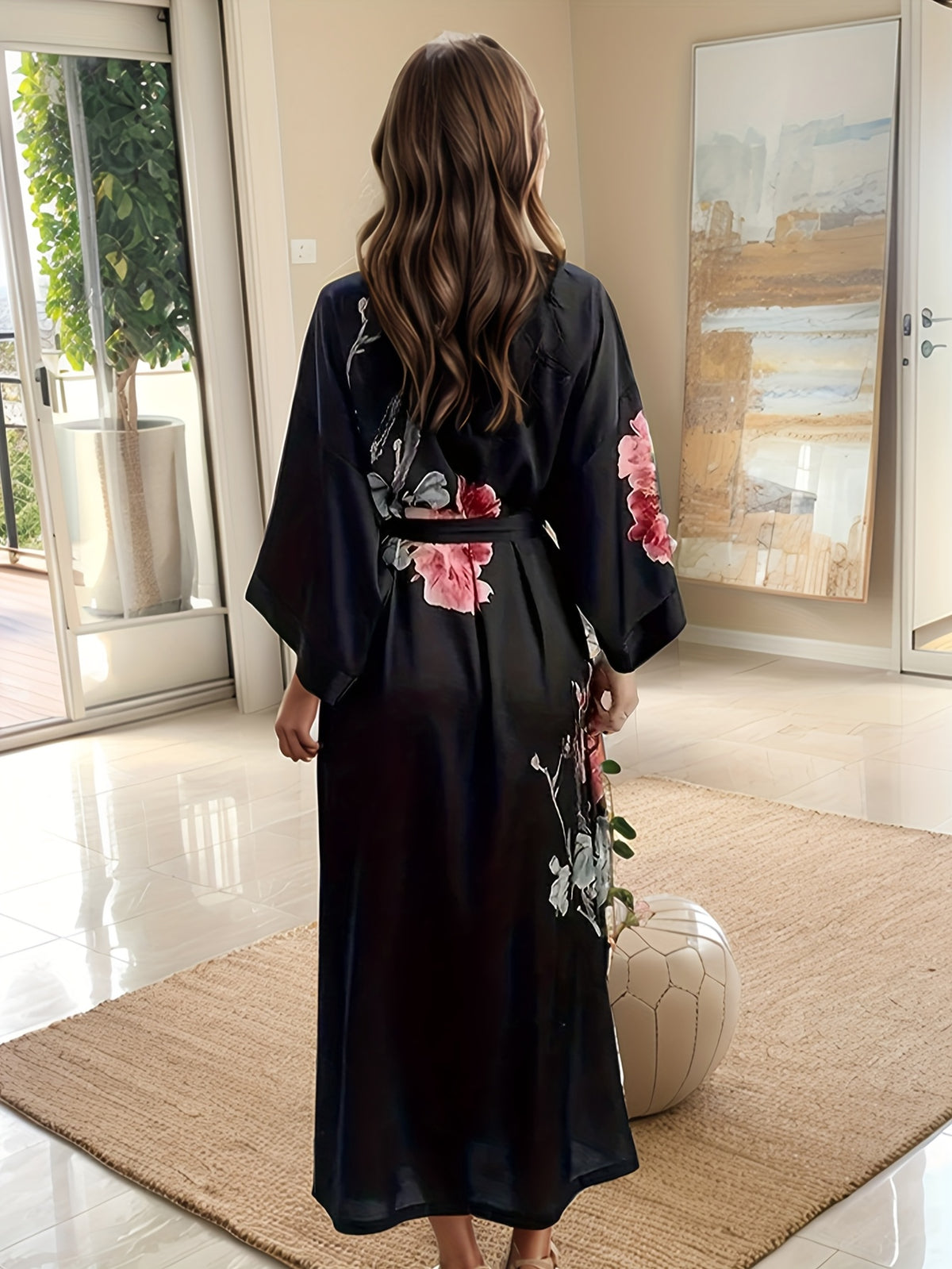 Women's plus size floral satin robe