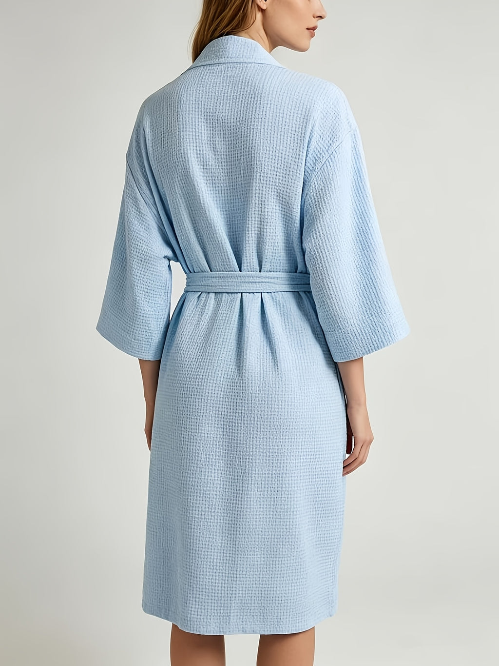 Unisex blue waffle bathrobe