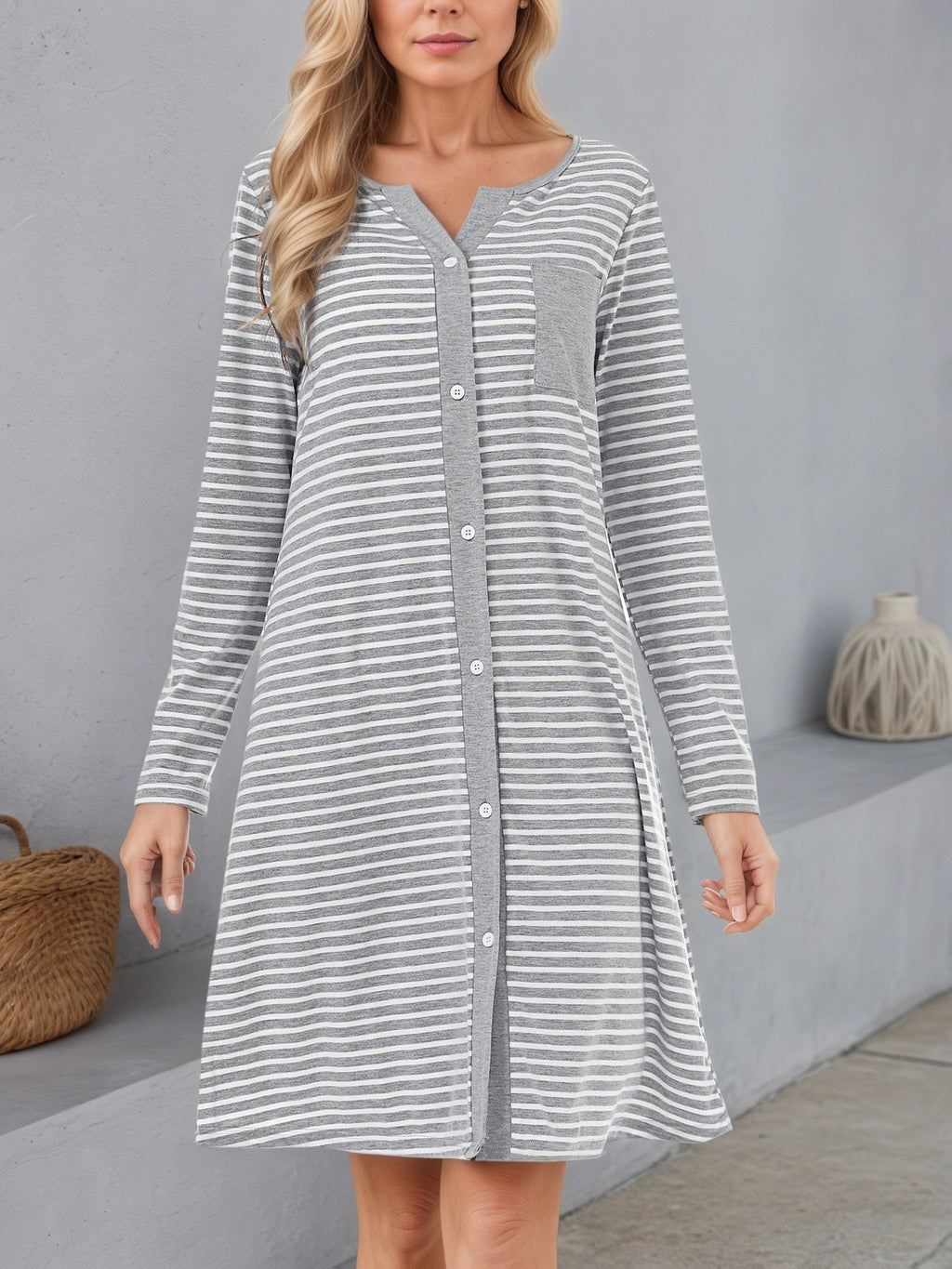 Women's navy striped nursing nightdress