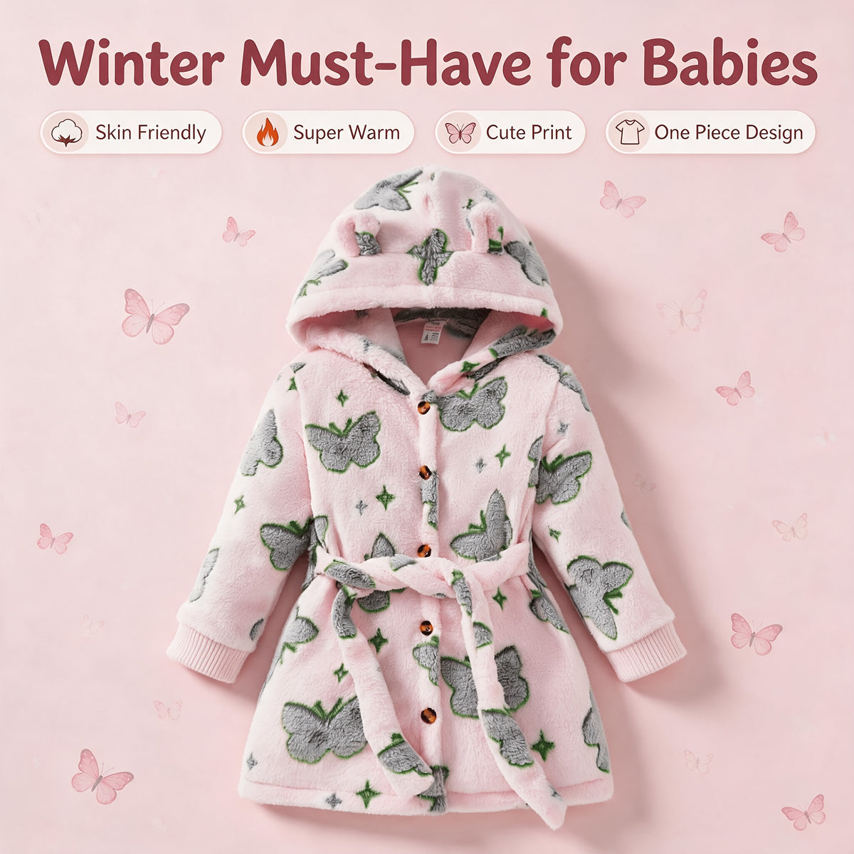 Girls' pink flannel bathrobe
