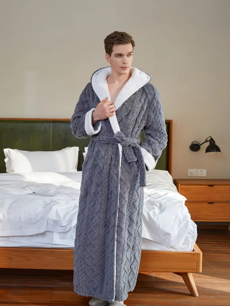 Thick hooded towelling bathrobe — Grey