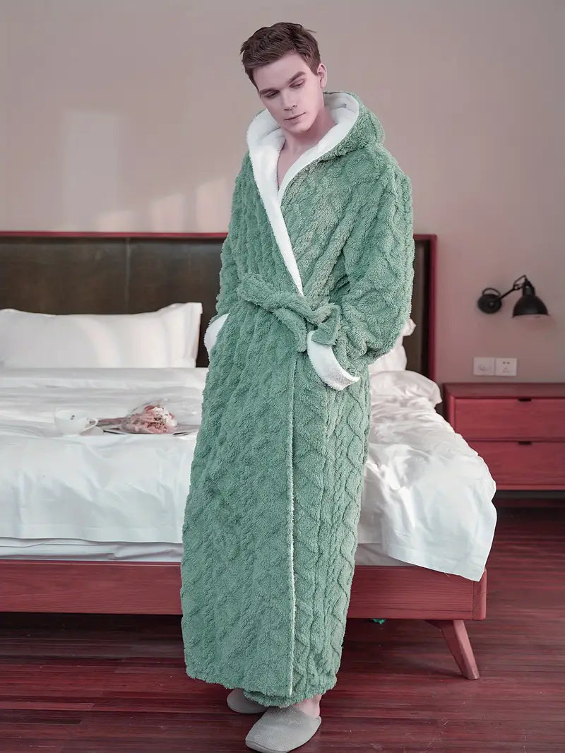 Thick hooded towelling bathrobe Image