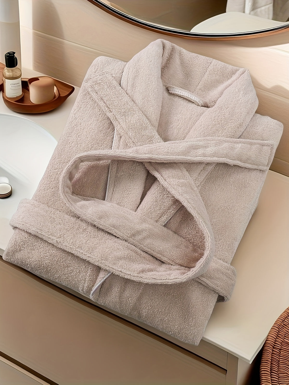 Unisex pink long towelling bathrobe