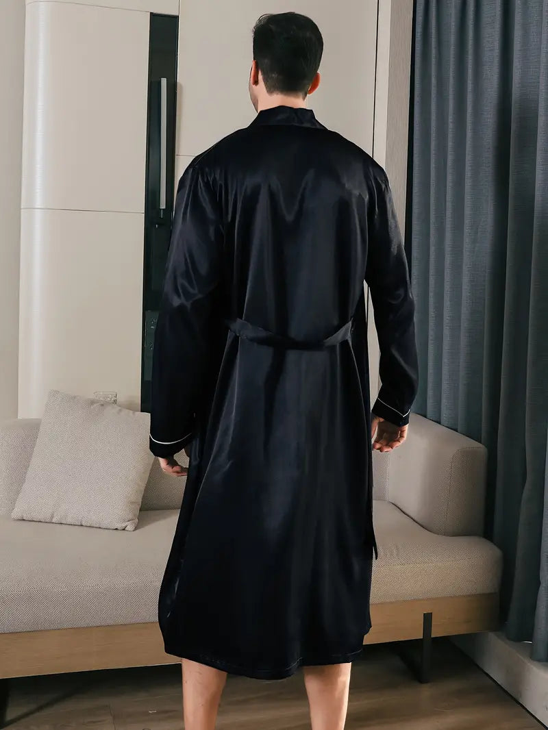 Men's long satin dressing gown