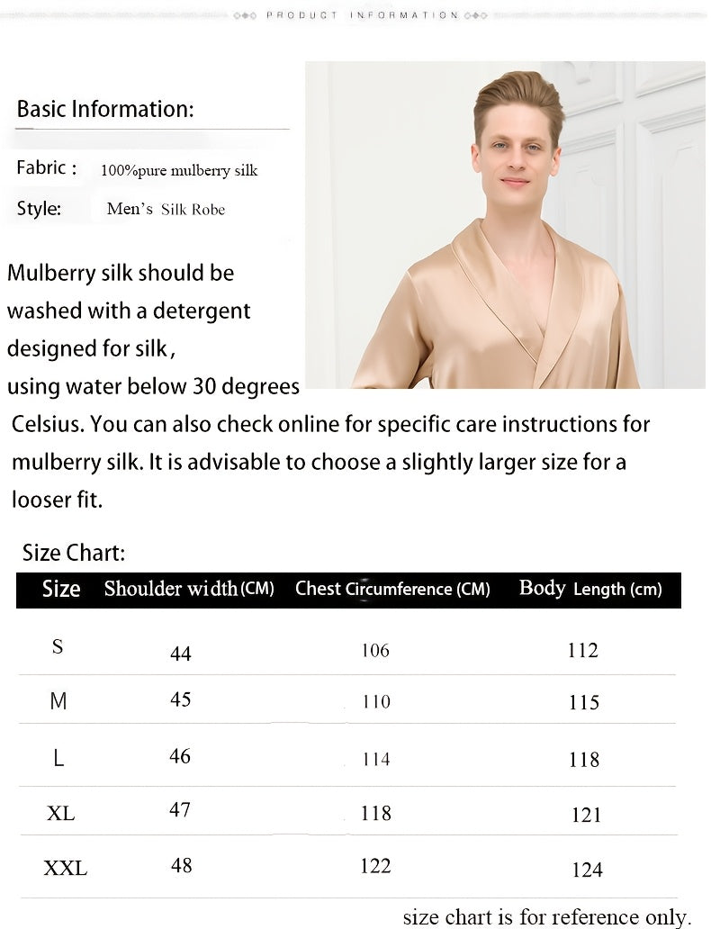 Men's black mulberry silk dressing gown Image
