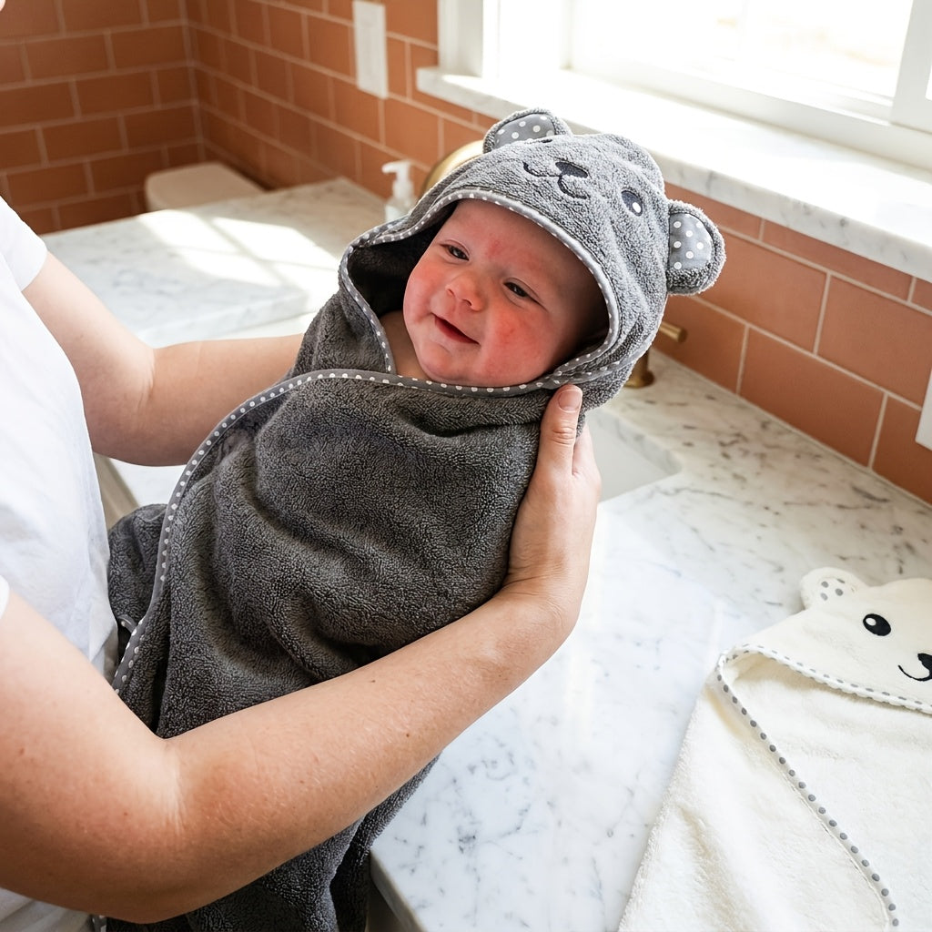 Newborn grey polka dot fluffy fleece dressing gown
