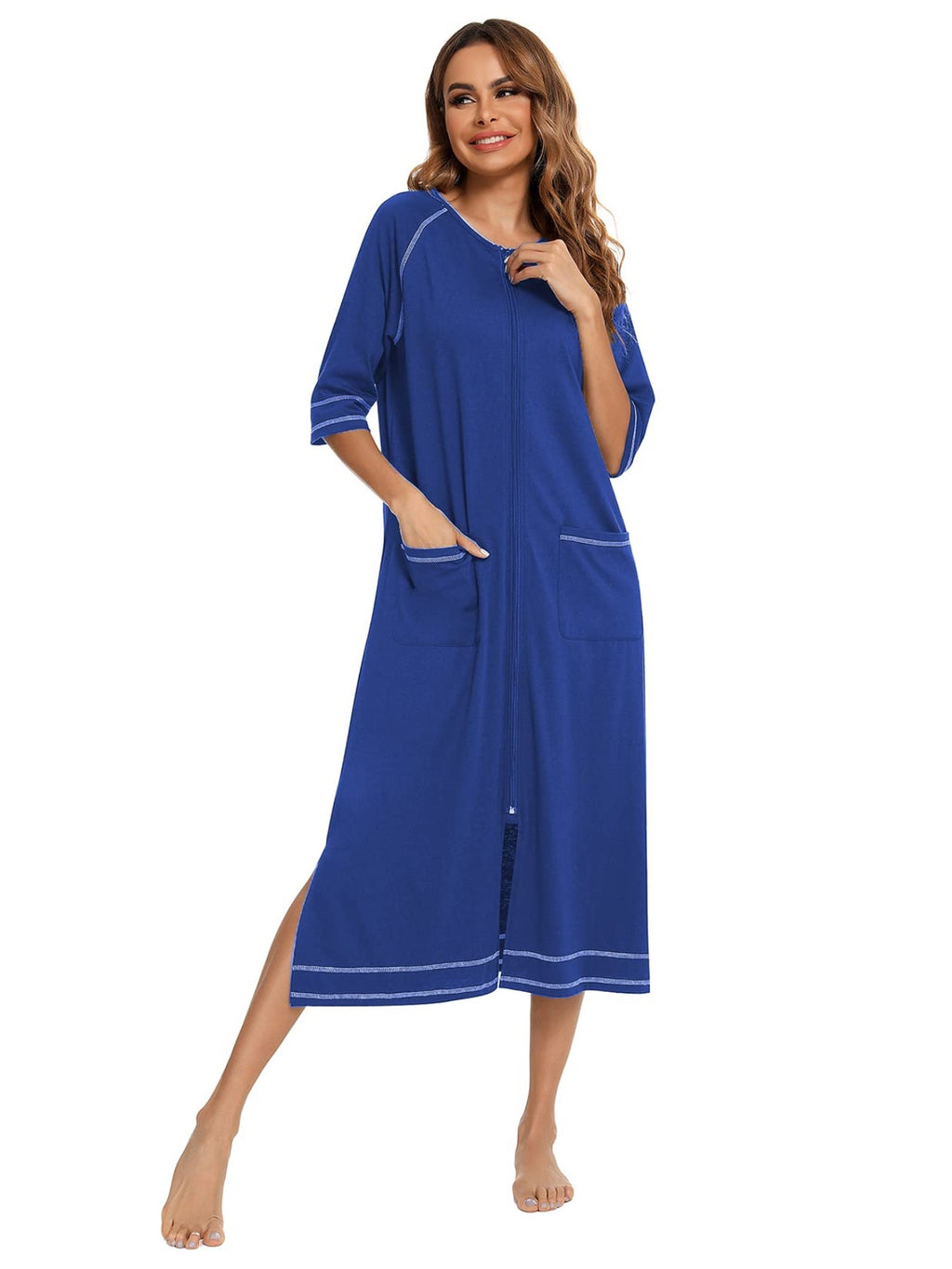 Women's full length zip-up housecoat