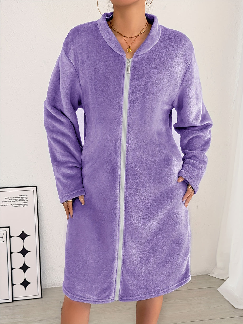Women's zip-up flannel dressing gown