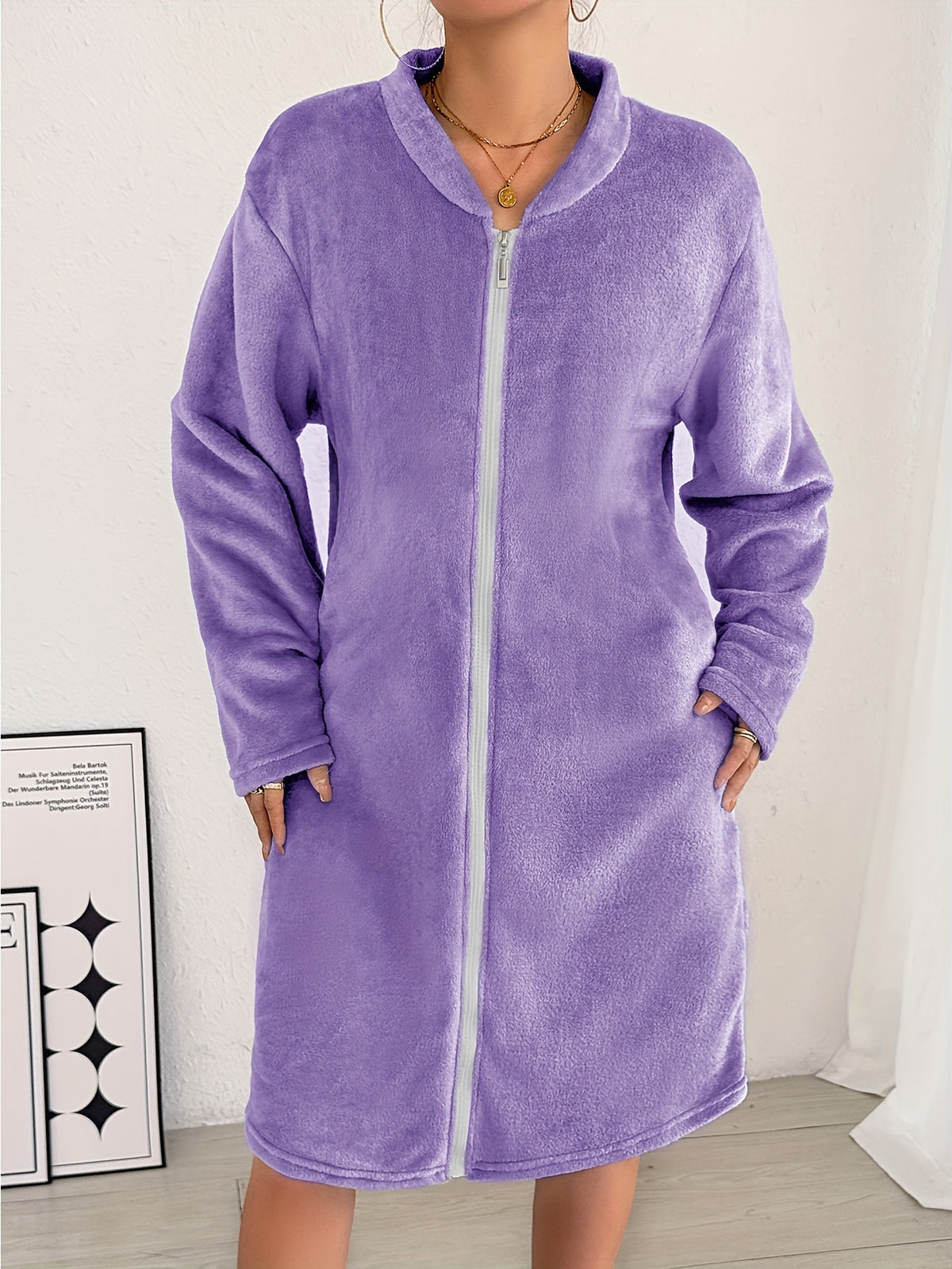 Women's zip-up flannel dressing gown
