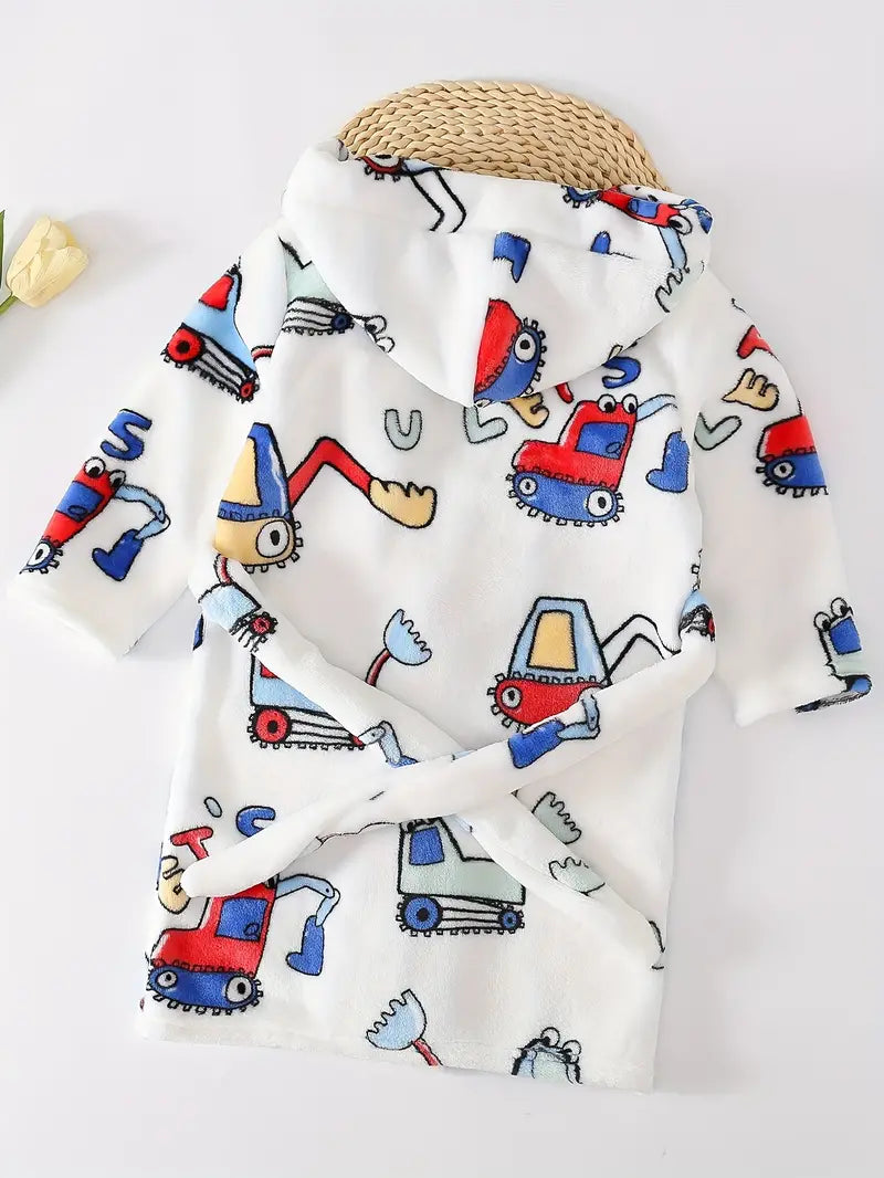Boys' white hooded fleece bathrobe
