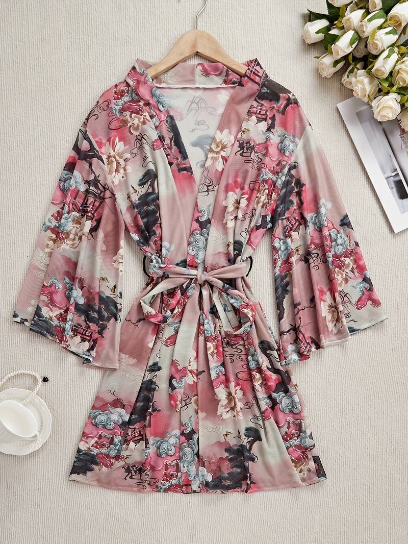 Women's short stretch kimono robe