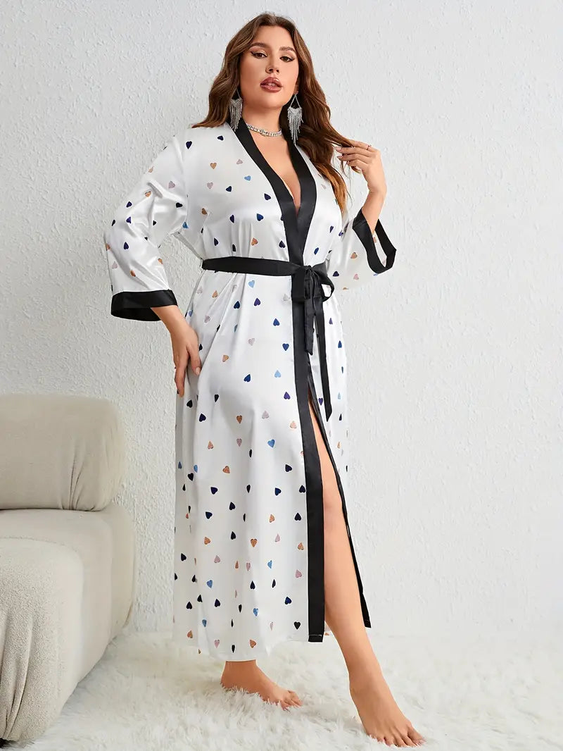 Women's long white satin bathrobe, plus size