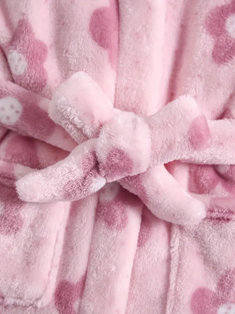 Peignoir de Bain Enfant en Polaire à Fleurs Rose — photo 4
