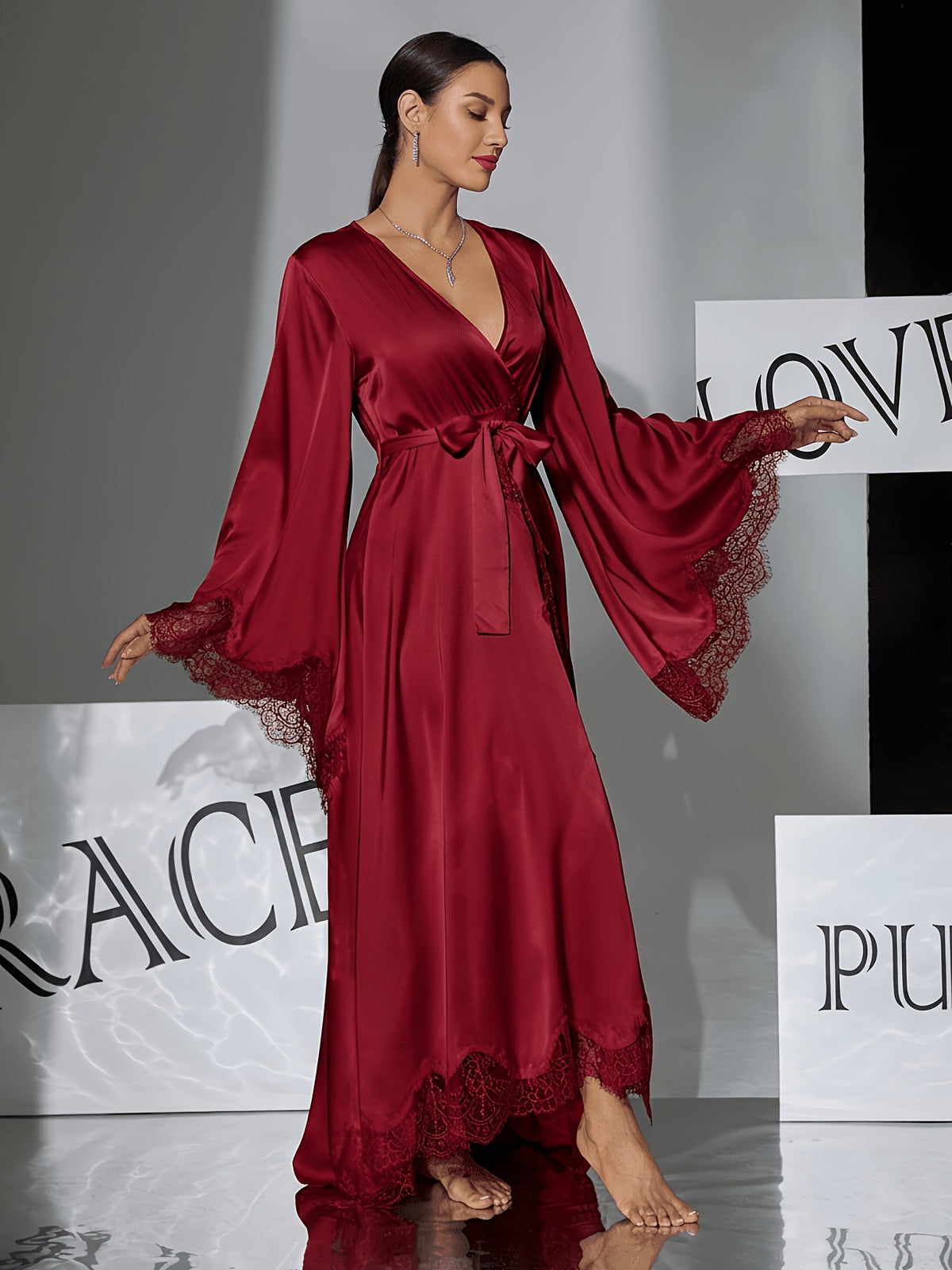 Long satin bathrobe