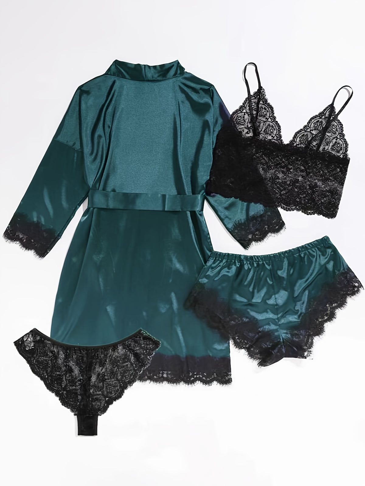 Women's lace satin robe and camisole set