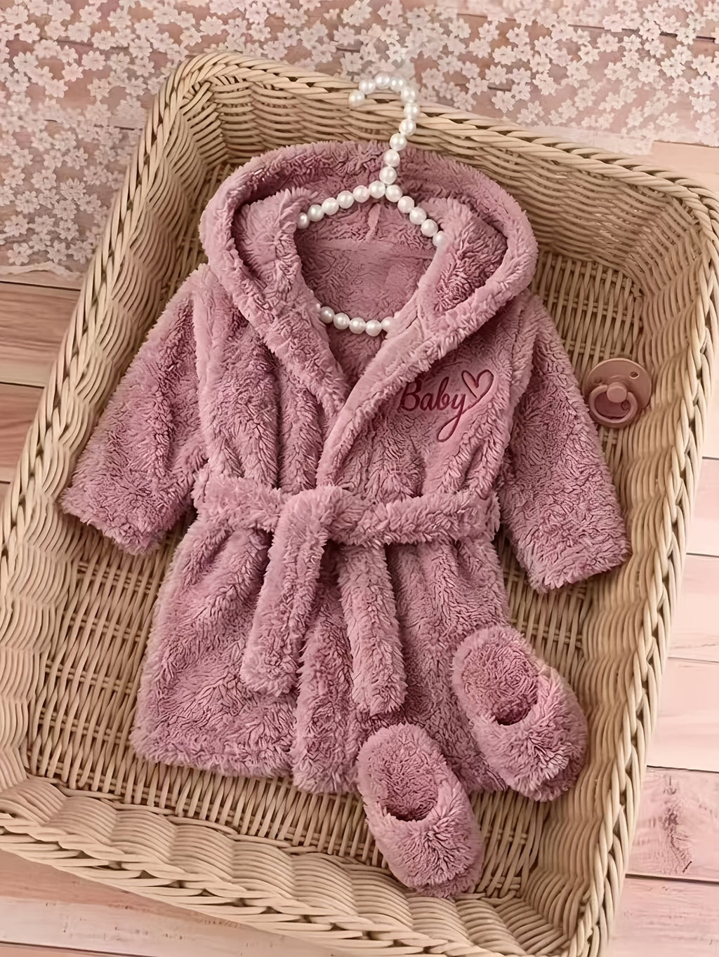 Newborn pink hooded dressing gown
