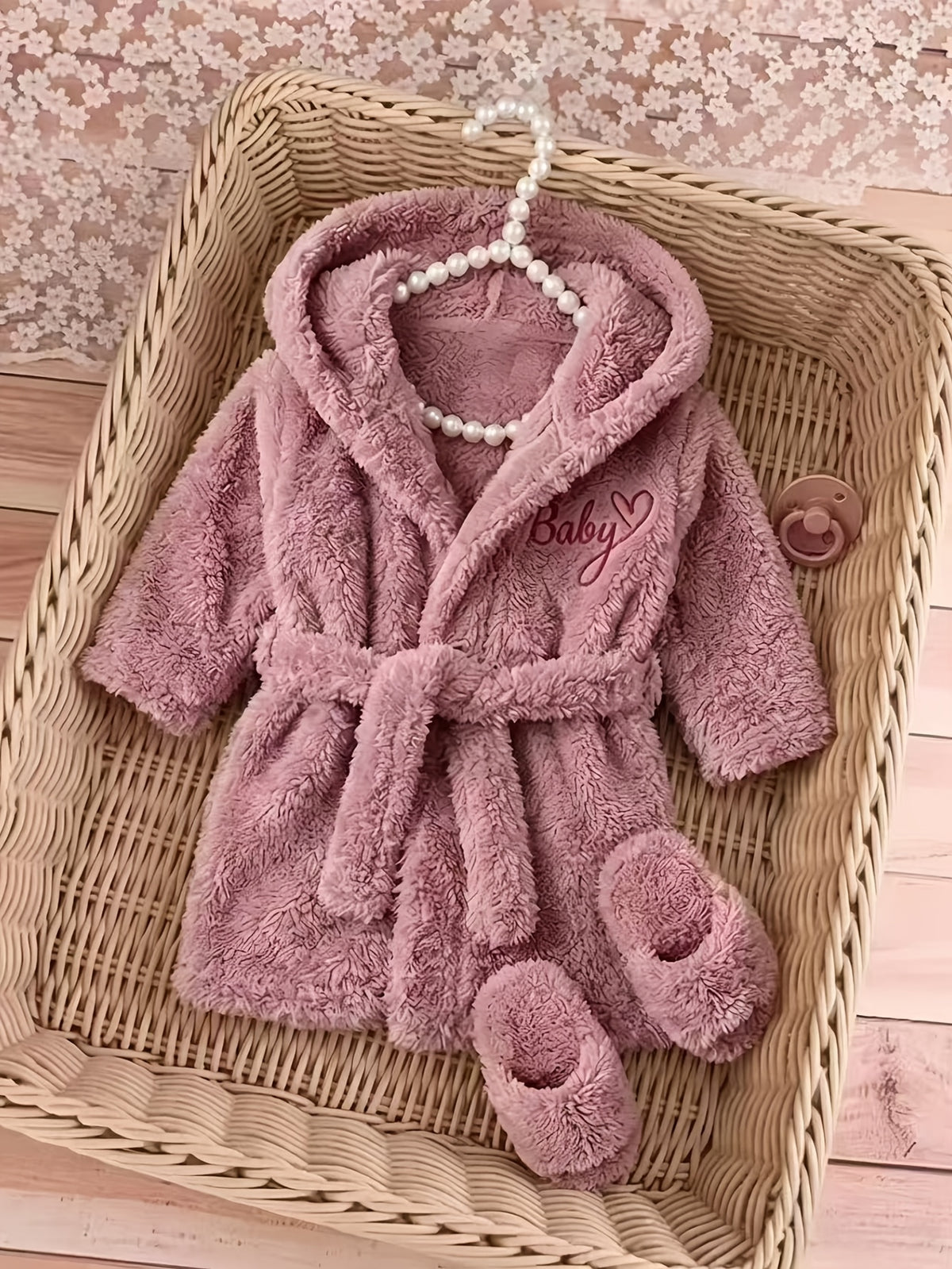 Newborn pink hooded dressing gown