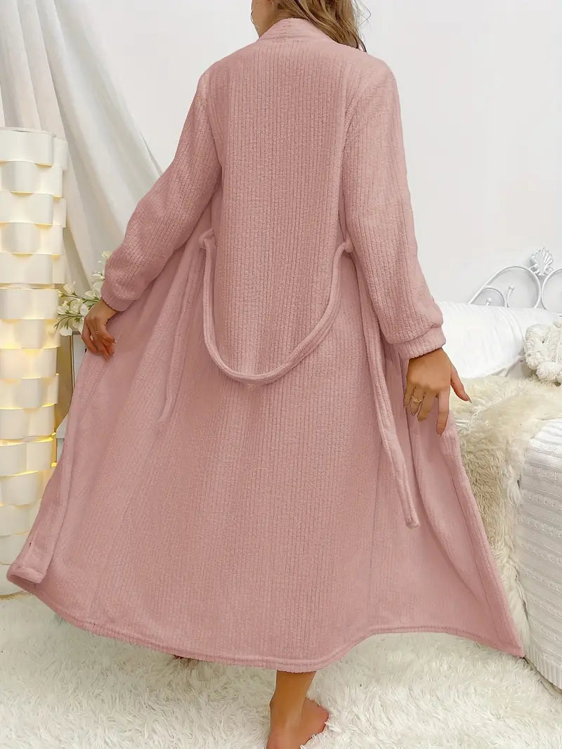 Women's long belted towelling bathrobe