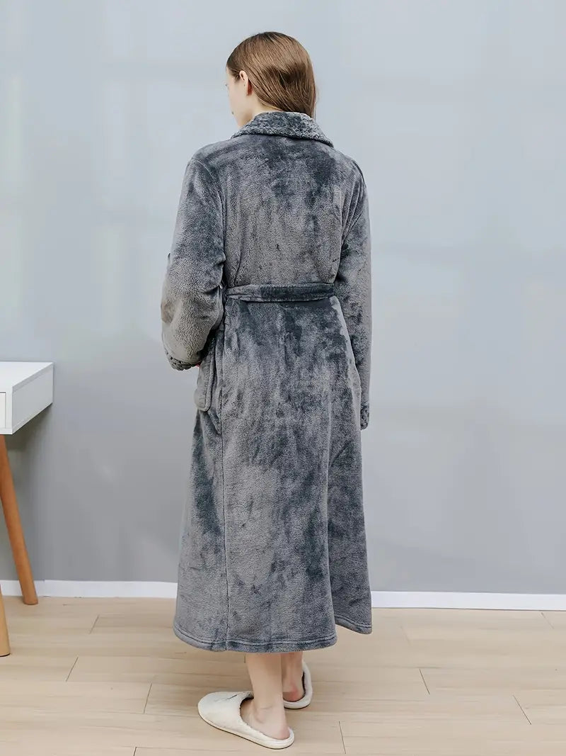 Women's long fleece dressing gown, plain