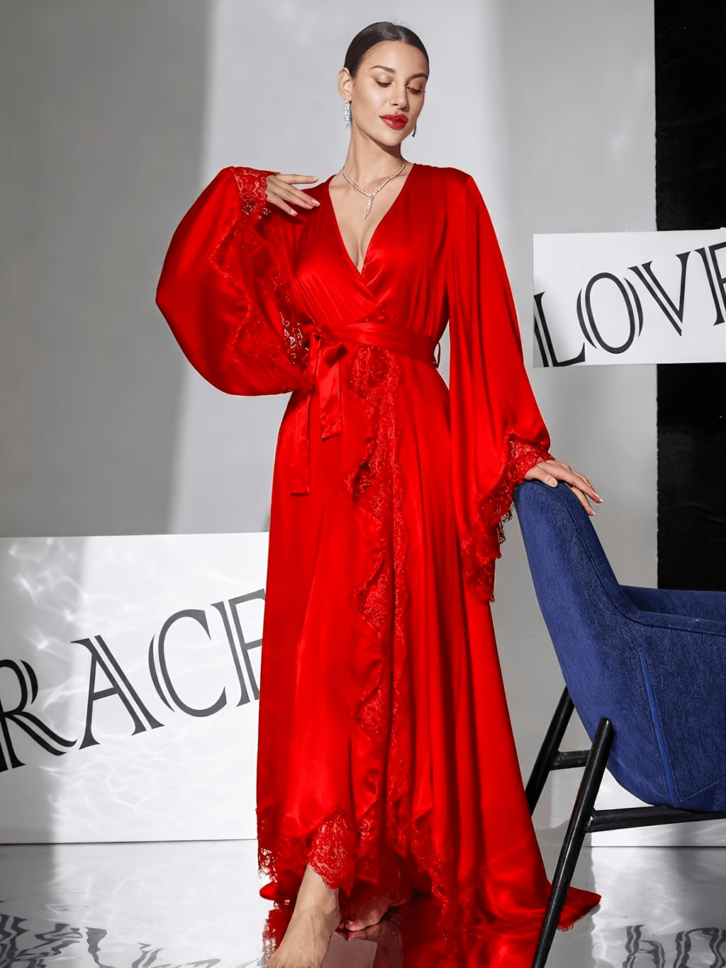 Long satin bathrobe